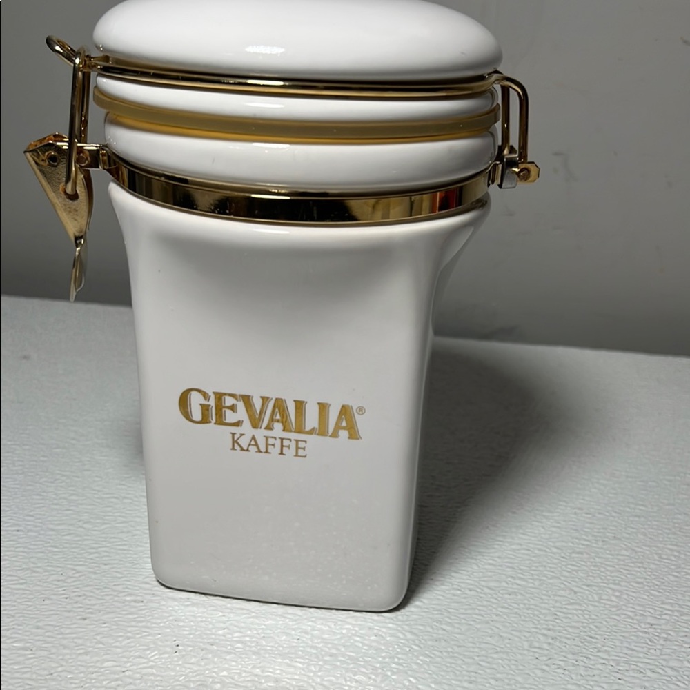 Vintage Gevalia White and Gold Coffee Canister